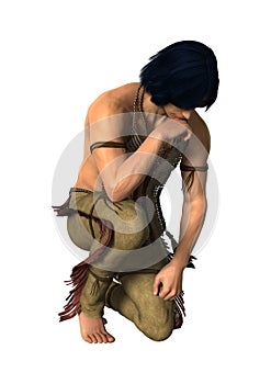 3D Rendering Native American Man on White