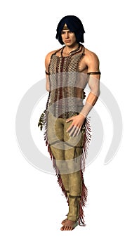 3D Rendering Native American Man on White