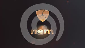 3D Rendering of NEM cryptocurrency golden logo
