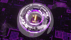 3D Rendering. Neon bright glowing countdown timer from 10 to 0 seconds