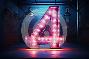3d rendering of a neon number 4 on a dark background photo