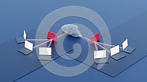 3d rendering, network protection, data transfer through firewall, LAN network protected by firewall