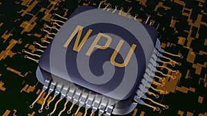 3d rendering of Neural Processing Unit on motherboard