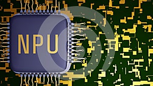 3d rendering of Neural Processing Unit on motherboard