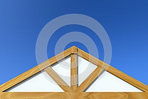 3d rendering. new gable roof wood house construction building work with clipping path isolated on blue sky background