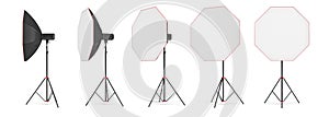 3d rendering of an octobox lighting set on a stand in different angles.