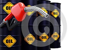 3D rendering of oil tanks with fuel nozzle on white background, Energy and industrial design