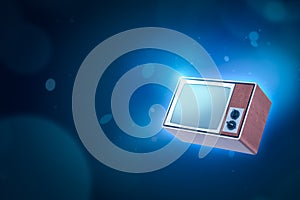 3d rendering of old tv set on neon blue background