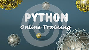 3d rendering of online learning banner for Python online training. Coding concept. Learn to code Python programming language