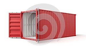 3d rendering of open empty red barge container with white insides isolated on white background.