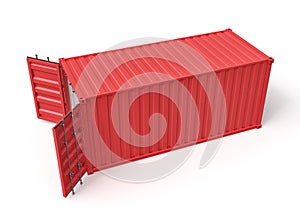 3d rendering of open empty red barge container with white insides isolated on white background.