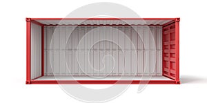 3d rendering of open empty red shipping container side view isolated on white background