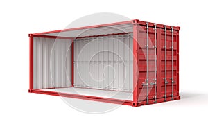 3d rendering of open empty red shipping container side view isolated on white background