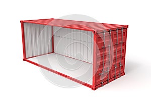 3d rendering of open empty red shipping container side view isolated on white background