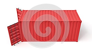 3d rendering of open red shipping container isolated on white background