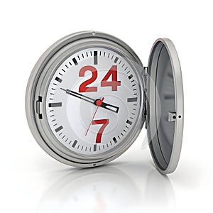 3D 24 7 service 247 open clock isolated on white background