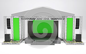 3D rendering of the outdoor event stage design for presentation with light and sound system, concert performance business