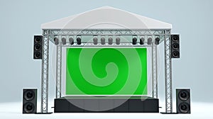 3D rendering of the outdoor event stage design for presentation with light and sound system, concert performance business