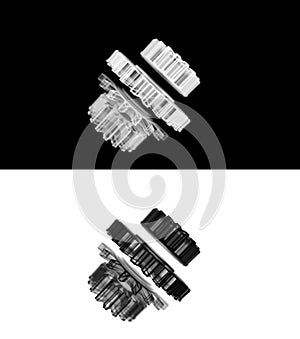 3D Rendering outline set of gear, wireframe a group of gear, for mechanical technology concept, engineering teamwork and corporate