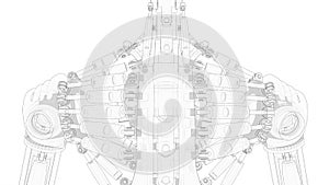 3D rendering - outlined cyborg model