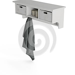 3D rendering of a paler gray coat rack display storage unit shelf isolated on a white background photo