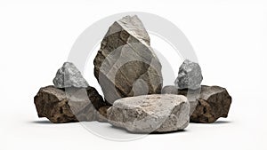 3d rendering of a pile of stones isolated in white studio background