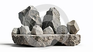 3d rendering of a pile of stones isolated in white studio background