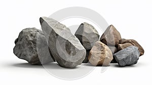 3d rendering of a pile of stones isolated in white studio background