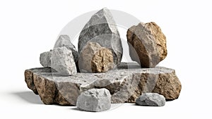 3d rendering of a pile of stones isolated in white studio background