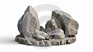 3d rendering of a pile of stones isolated in white studio background