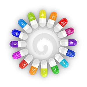 3d rendering of pills with dietary supplements