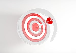 3D rendering of a pin in the center of a target isolated on a white background