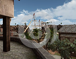 3D Rendering Pirate Treasure Islnad