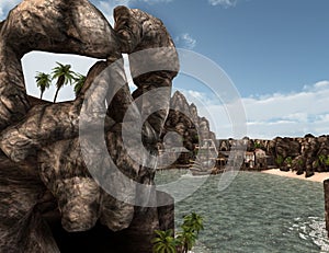 3D Rendering Pirate Treasure Islnad