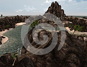 3D Rendering Pirate Treasure Islnad