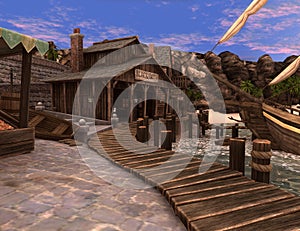 3D Rendering Pirate Treasure Islnad