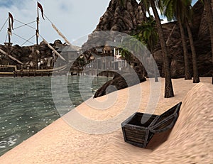 3D Rendering Pirate Treasure Islnad