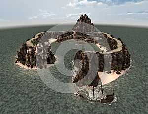 3D Rendering Pirate Treasure Islnad