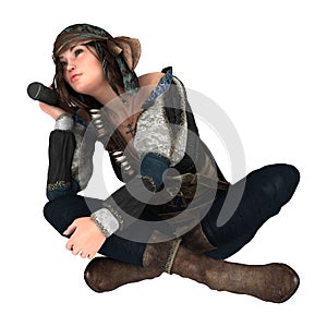 3D Rendering Pirate Woman on White