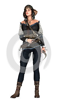 3D Rendering Pirate Woman on White