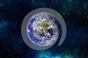3d rendering: Planet Earth in outer space. Imaginary view of planet earth in a star fieldf