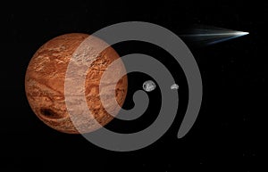 3d rendering of Planet mars and moons
