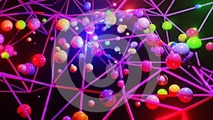 3D Rendering. Plexus effect. Abstract digital connection moving dots and lines