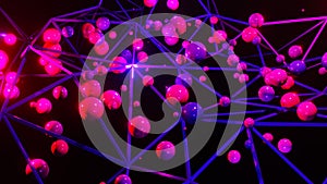 3D Rendering. Plexus effect. Abstract digital connection moving dots and lines