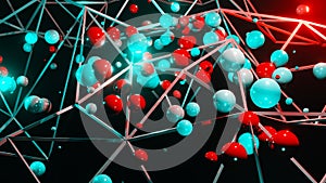 3D Rendering. Plexus effect. Abstract digital connection moving dots and lines