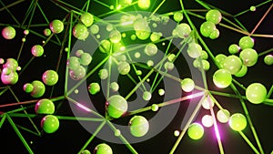 3D Rendering. Plexus effect. Abstract digital connection moving dots and lines