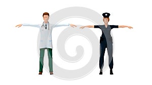 3D rendering of a polica woman in uniform and a doctor medical specialist. photo