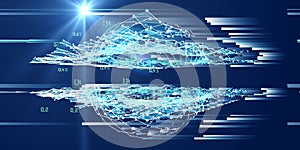 3D rendering polygonal sphere on grid data. Analytics algorithms banner for science, technology and business. Artificial