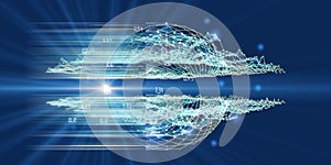 3D rendering polygonal sphere on grid data. Analytics algorithms banner for science, technology and business. Big data. Artificial