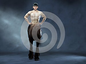 3D Rendering : A portrait of the male centaur, a pinup centaur posing photo